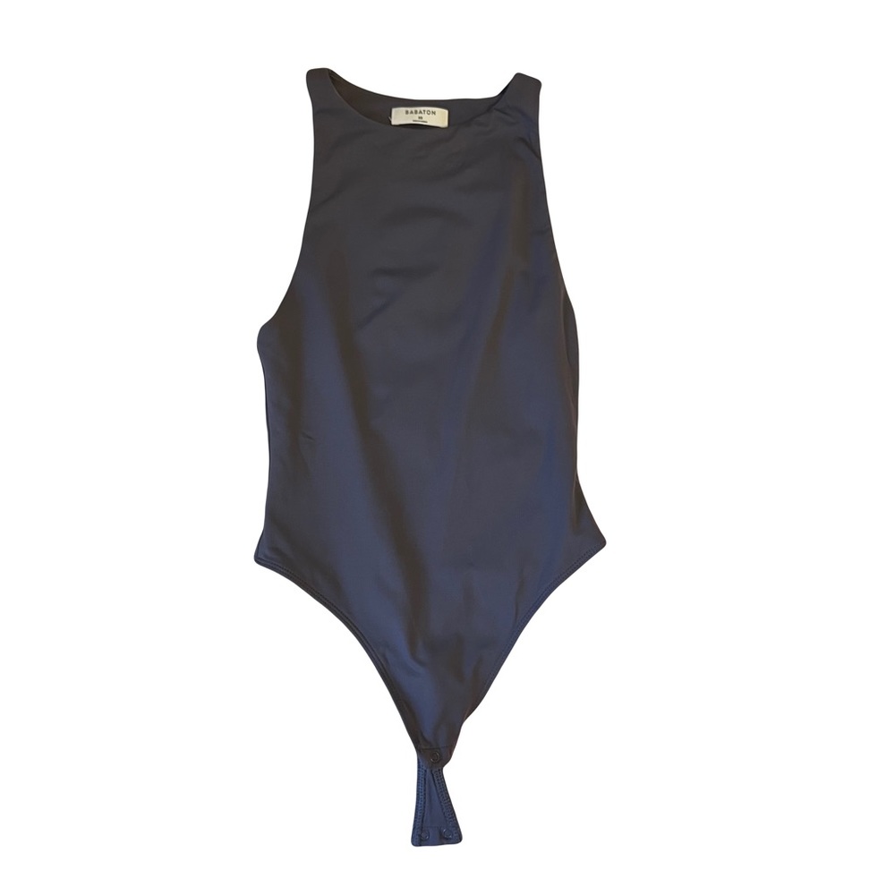 aritzia babaton grey high neck sleeveless bodysuit in grey